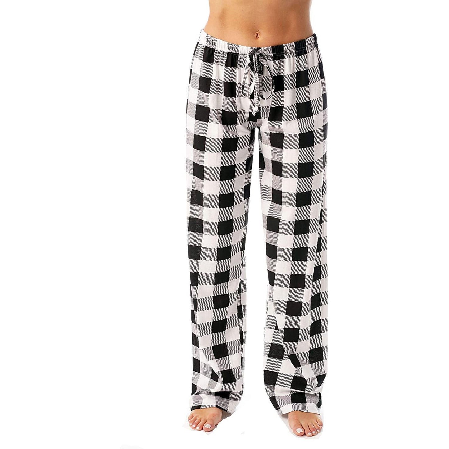 Women's Casual Stretch Plaid Pajama Draw Loose Rope Wide Leggings