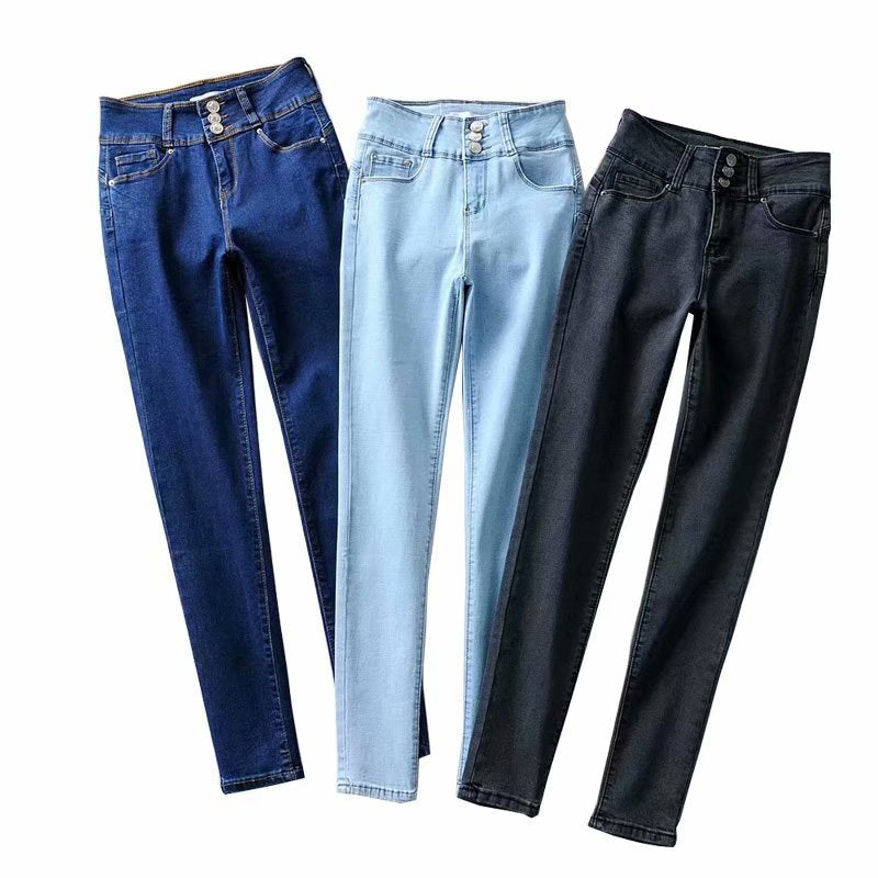 Women's High Waist Navel Slim Fit Light Blue Jeans