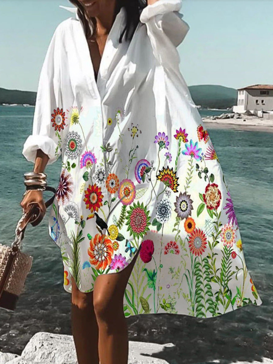 Women's Wear Loose Digital Printing Long Sleeve Dresses