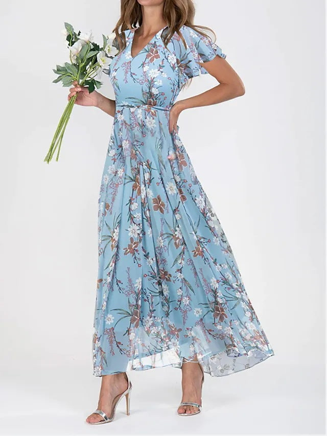 Large Swing Dress Chiffon Floral Sleeve Dresses