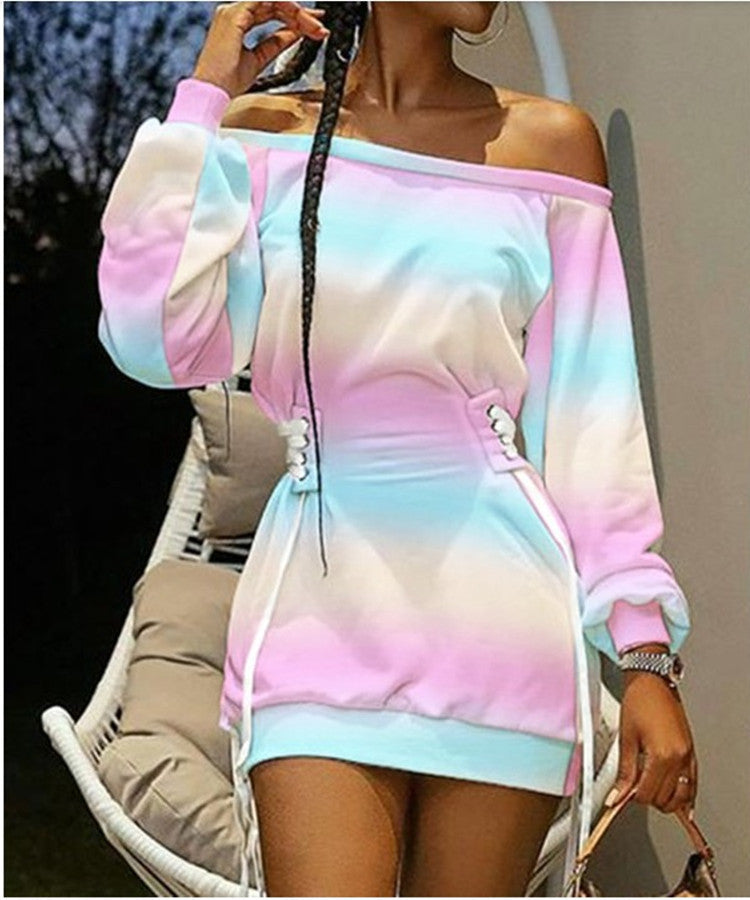 Round Neck Printed Long Sleeve Loose Dresses