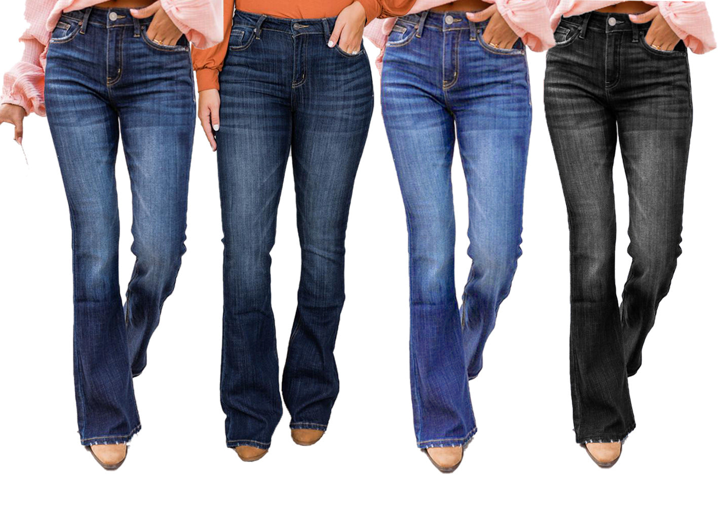 Elegant Slouchy High Waist Stretch Flared Jeans