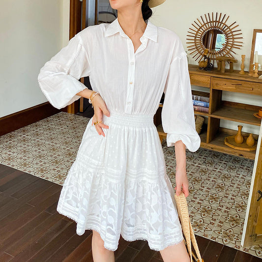 Women's White Shirt Dress Long Sleeve French Style Dresses