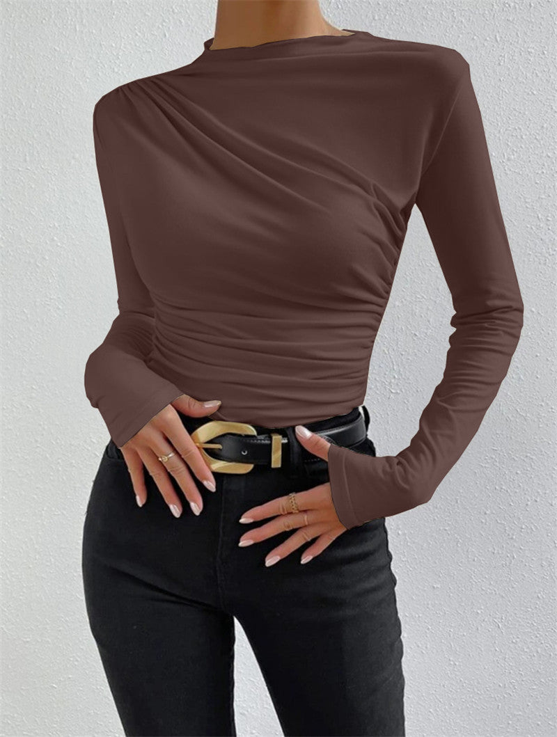 Women's Solid Color Elegant Slim Fit Pleated Blouses