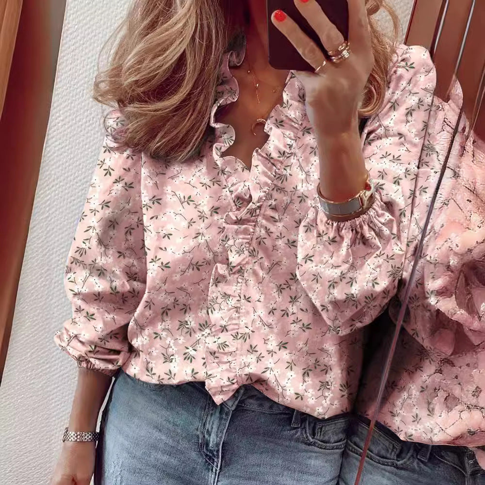 Women's Beautiful Classic Long Sleeve Ruffle Blouses