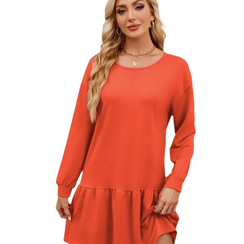 Women's Crisscross Neckline Round Neck Long Sleeve Casual Dresses