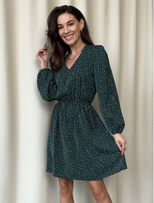 Women's Fashion Long Sleeve Polka Dot Casual Dresses