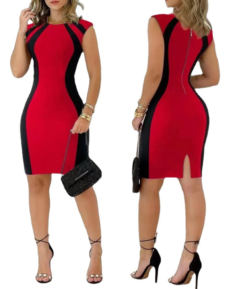 Women's Contrast Color Sleeveless Round Neck Stitching Dresses