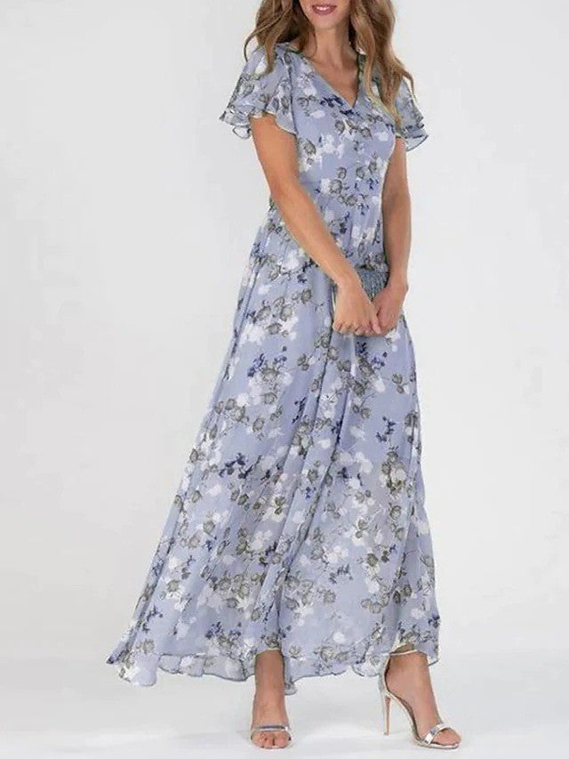 Large Swing Dress Chiffon Floral Sleeve Dresses