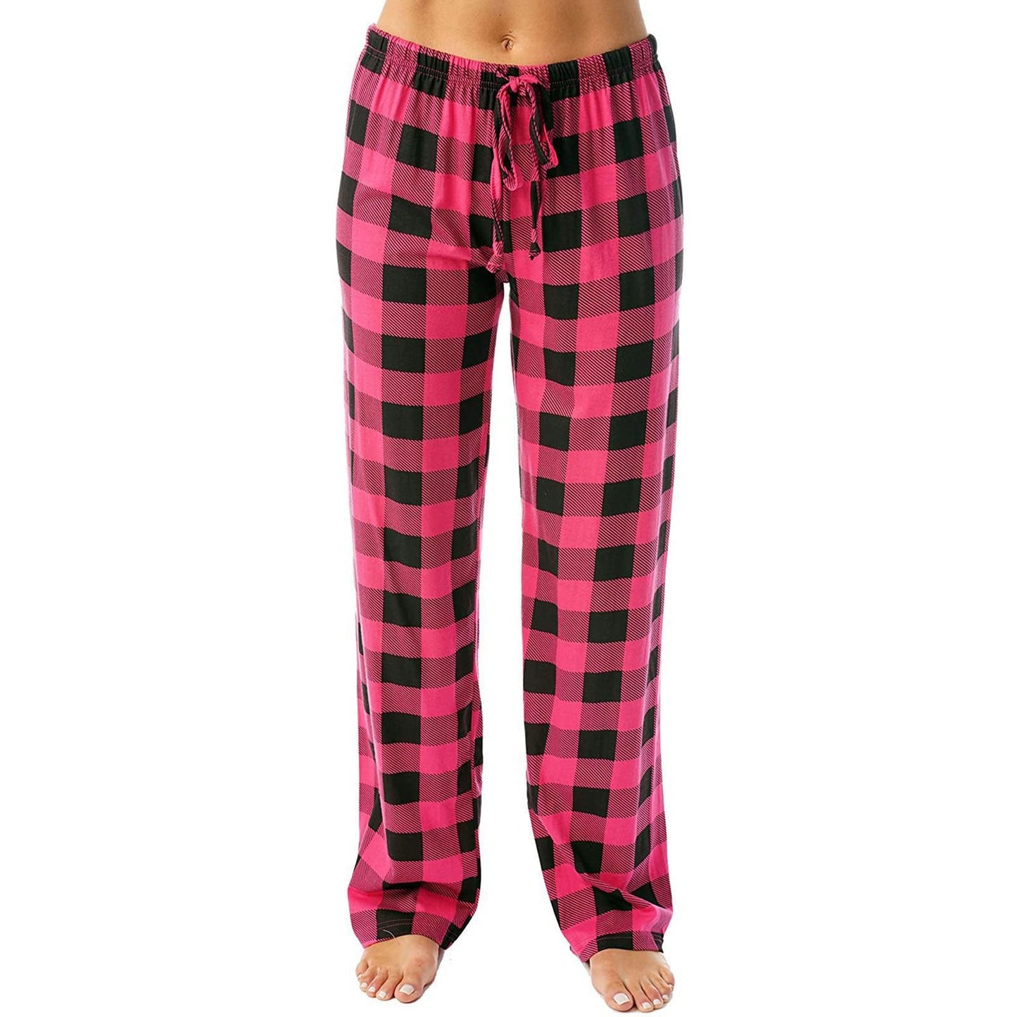 Women's Casual Stretch Plaid Pajama Draw Loose Rope Wide Leggings