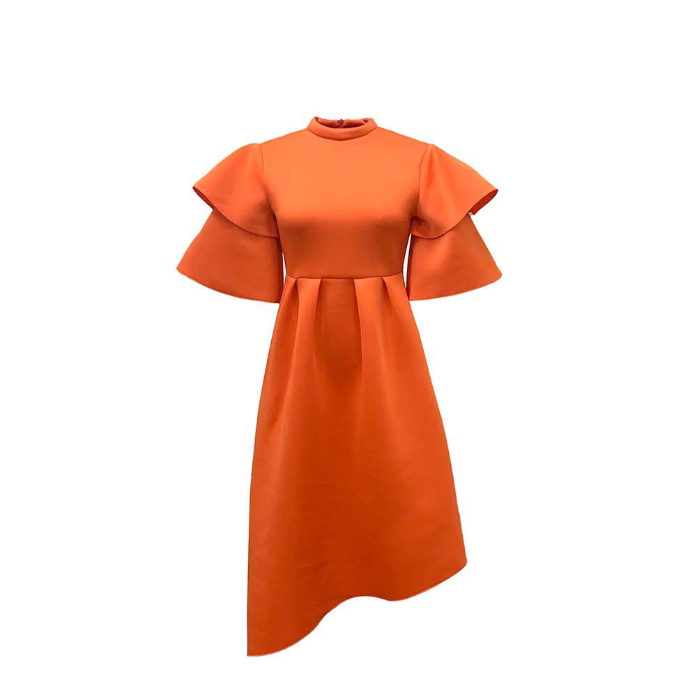 Women's Double-layer Ruffle Sleeve Solid Color Wide Hem Dresses