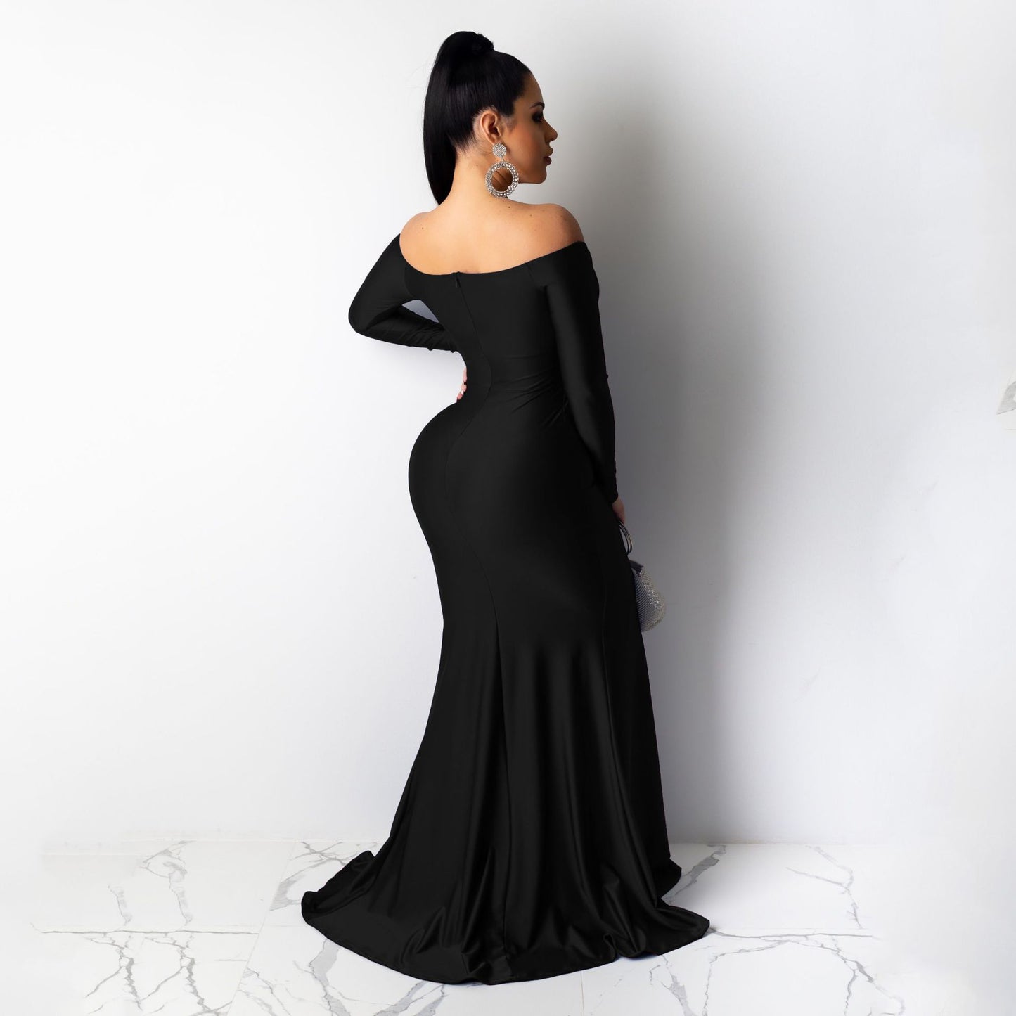 Women's Sexy Nightclub V-neck Formal Solid Color Large Long Sleeve Dresses