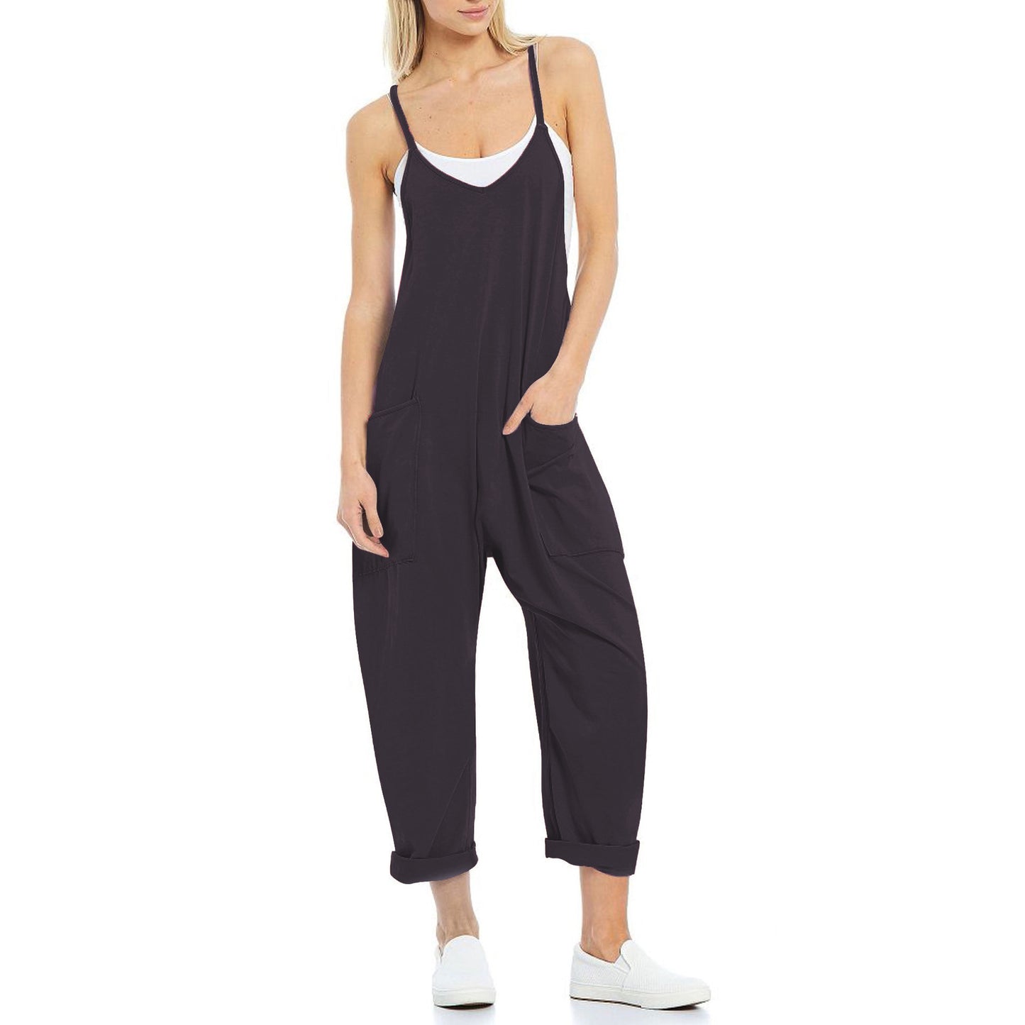 Adjustable Zipper Patch Pocket Sling Fat Jumpsuits