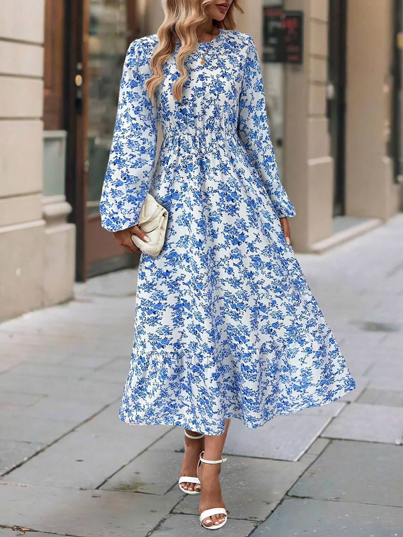 Women's Autumn Print Round Neck Long Sleeve Dresses