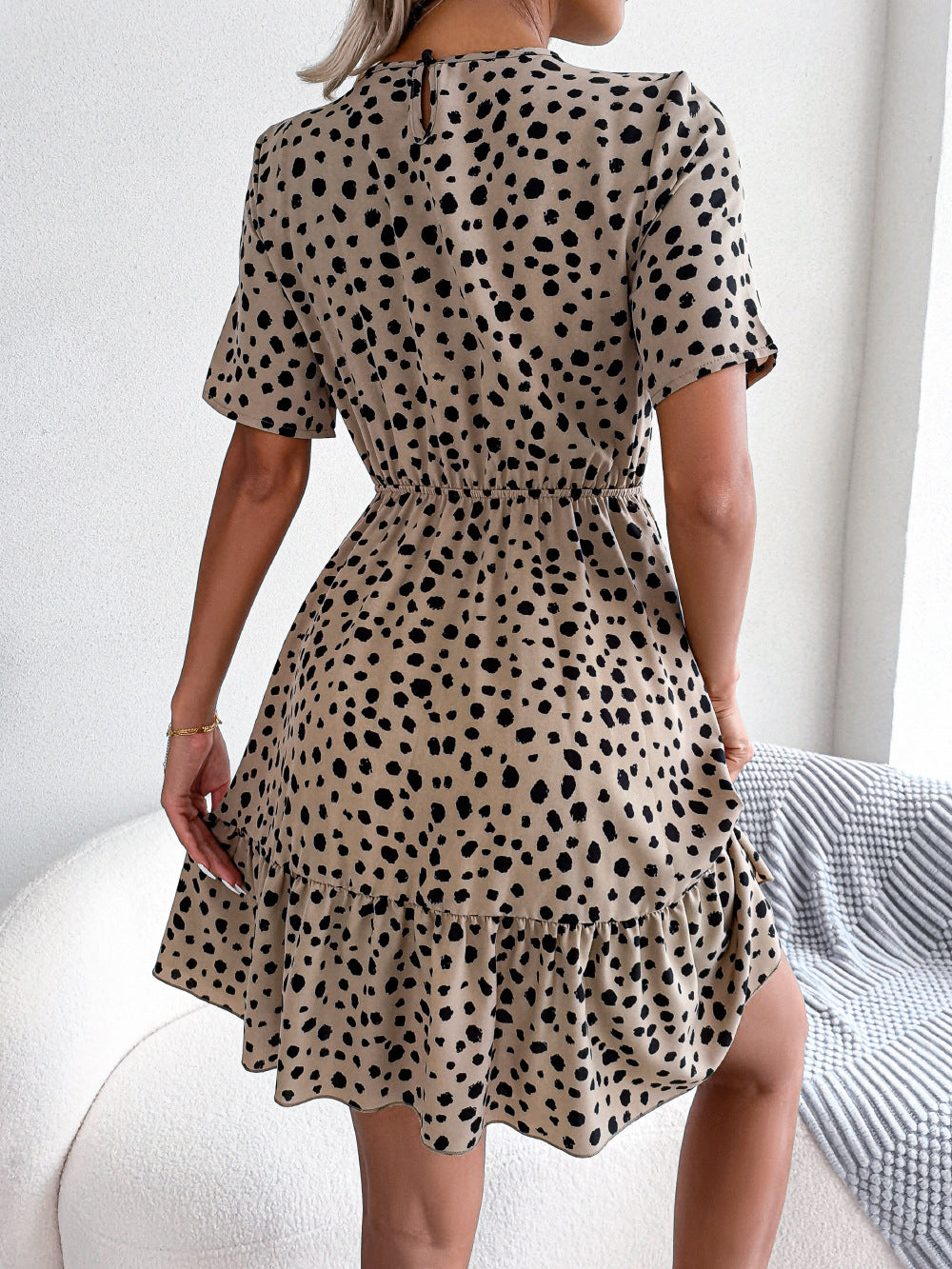 Women's Pretty Beautiful Polka-dot Cinched Ruffled Dresses