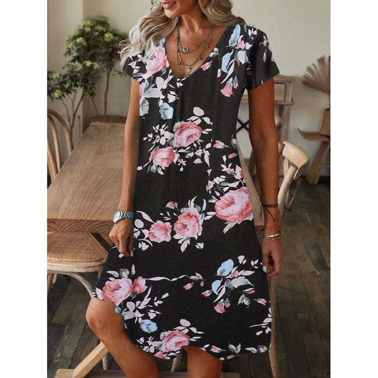 Women's Summer Casual Loose Printed Sleeve Dress Dresses