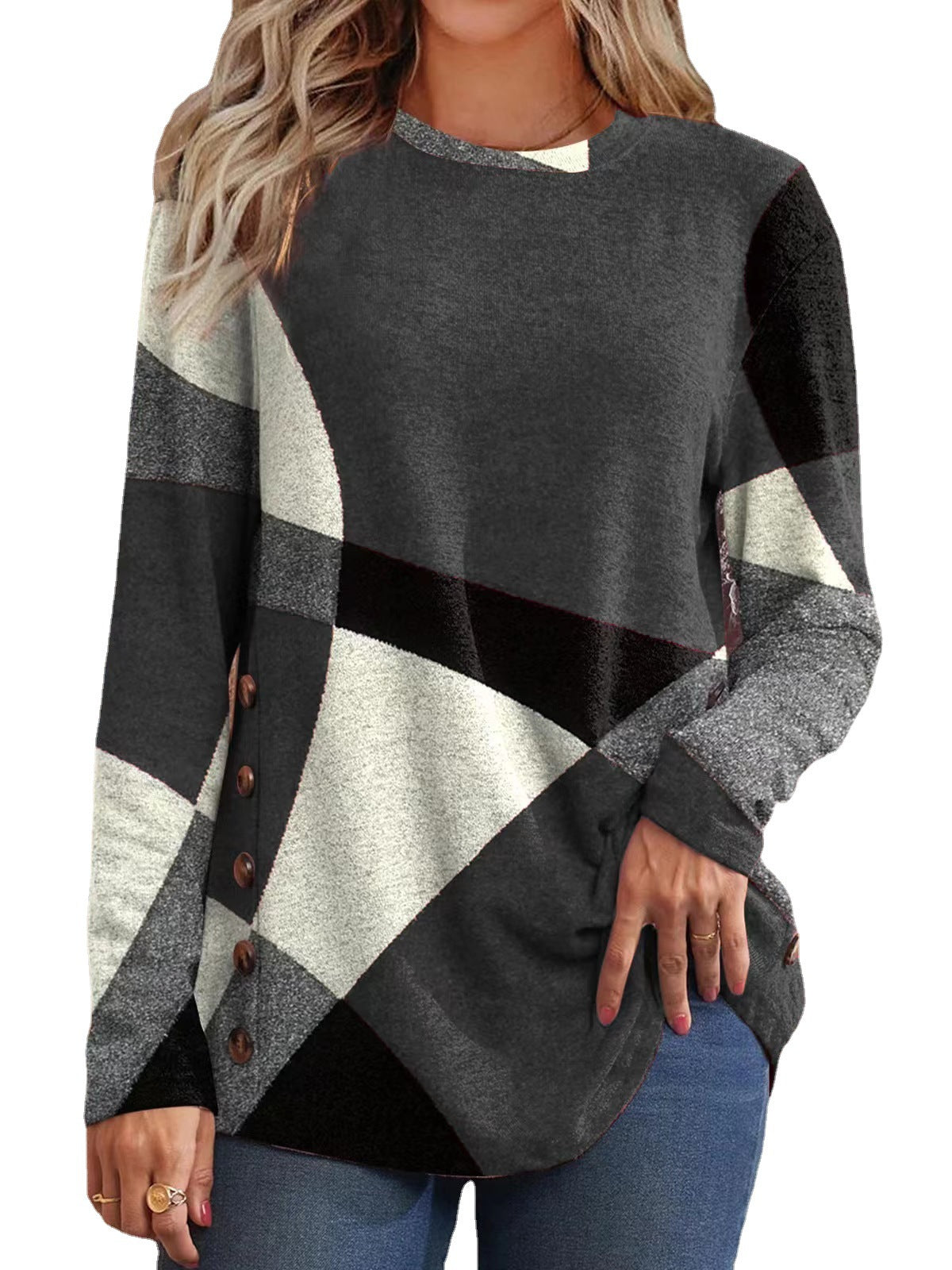 Women's Cashmere Printing Color Long-sleeved T-shirt Blouses