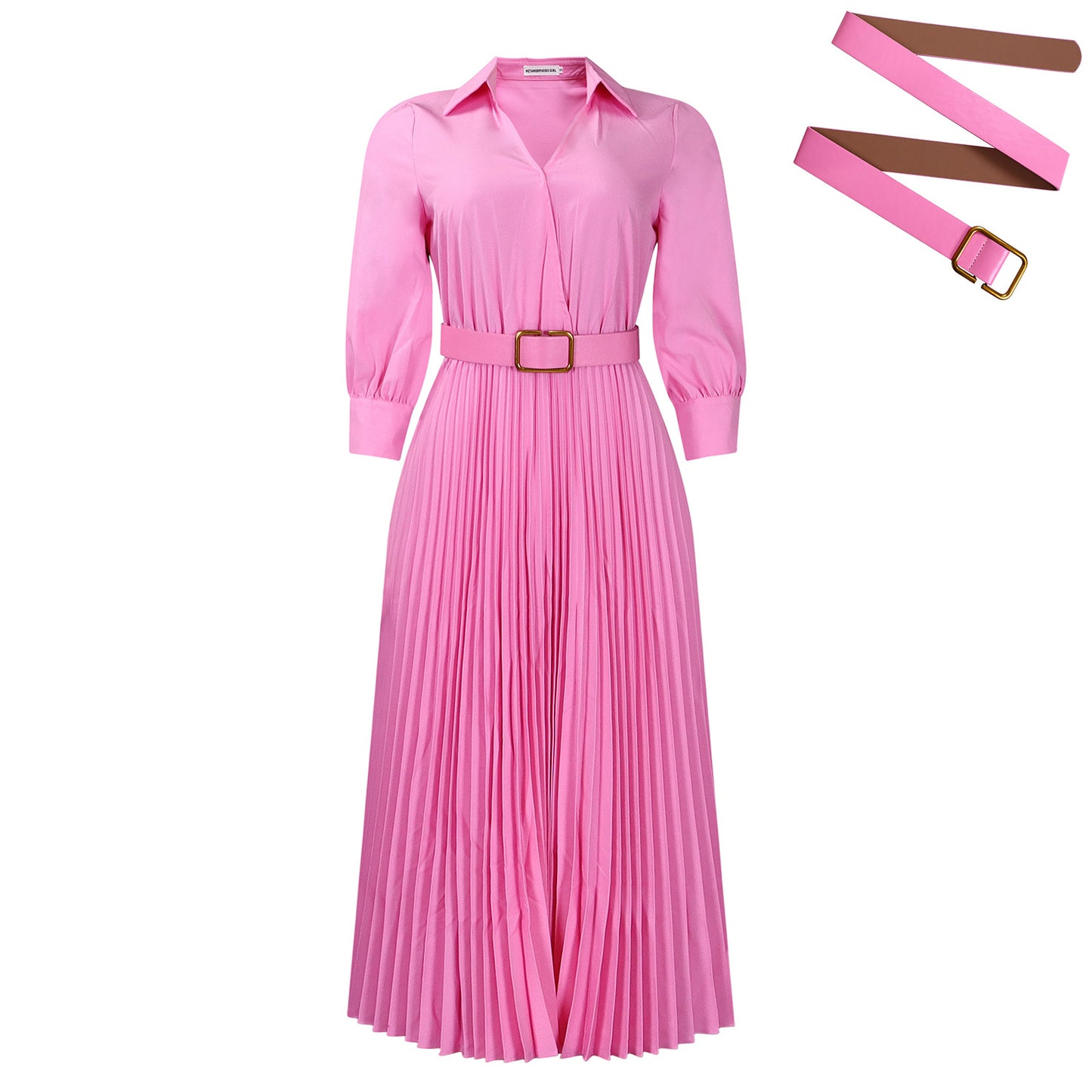 Women's Sleeve High Waist Temperament Pleated Solid Color Dresses