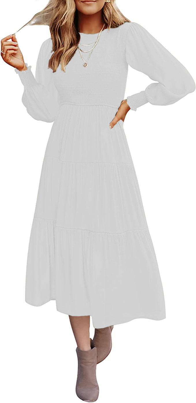 Women's Popular Long Sleeve Pleating Layered Large Dresses