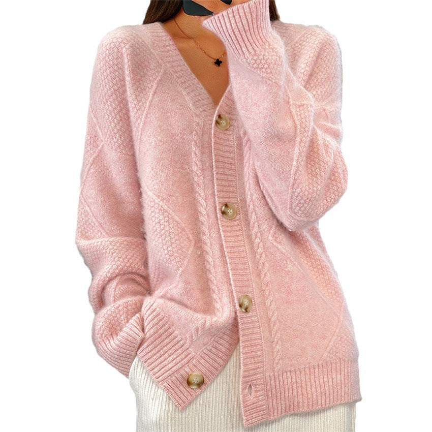 Women's Solid Color Long Sleeve Knitted Breasted Sweaters