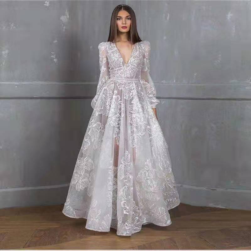 Women's Beaded Dress Lace Embroidery Party Banquet Wedding Dresses