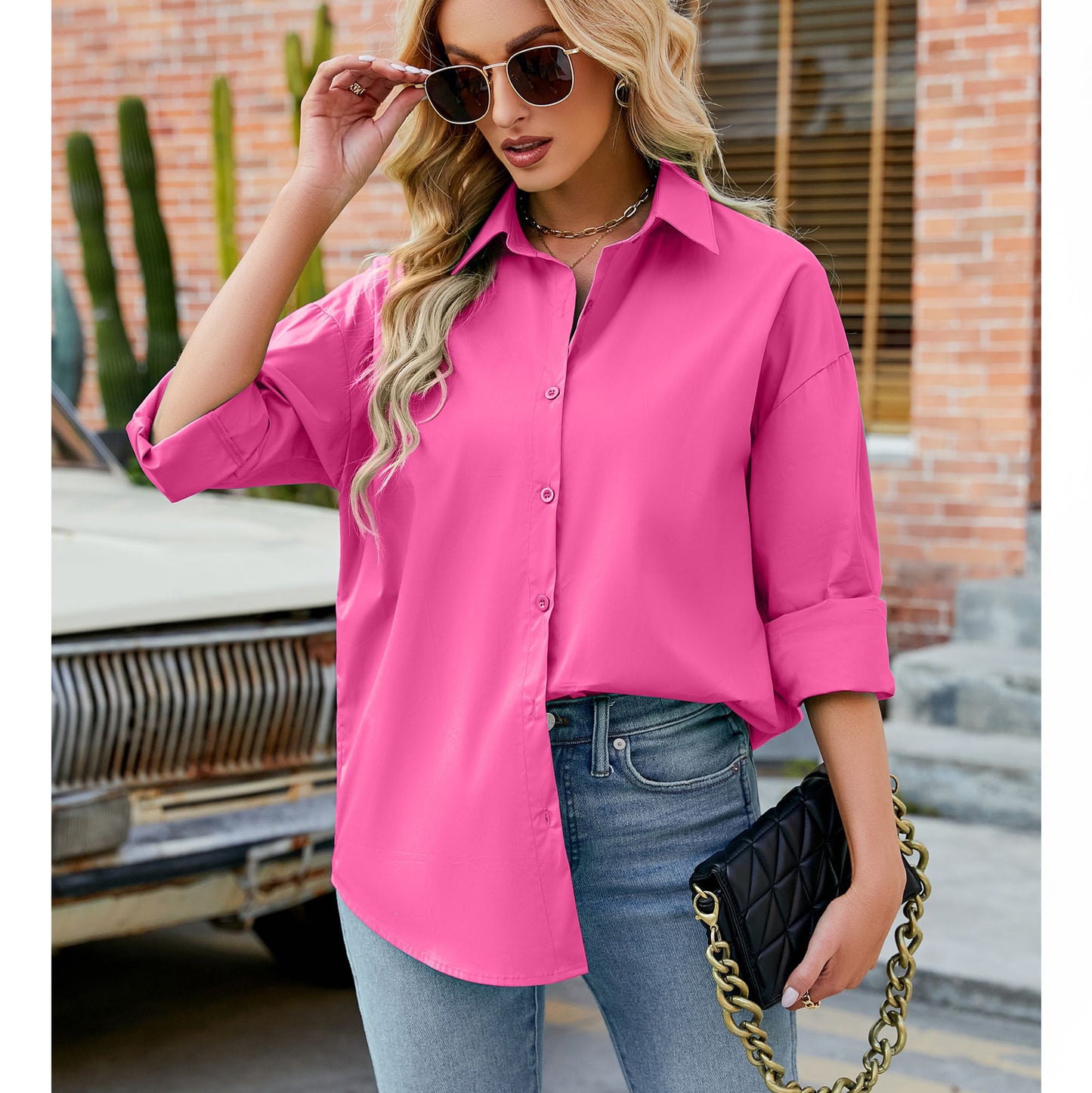 Women's Candy Color Loose Casual Long Sleeves Blouses