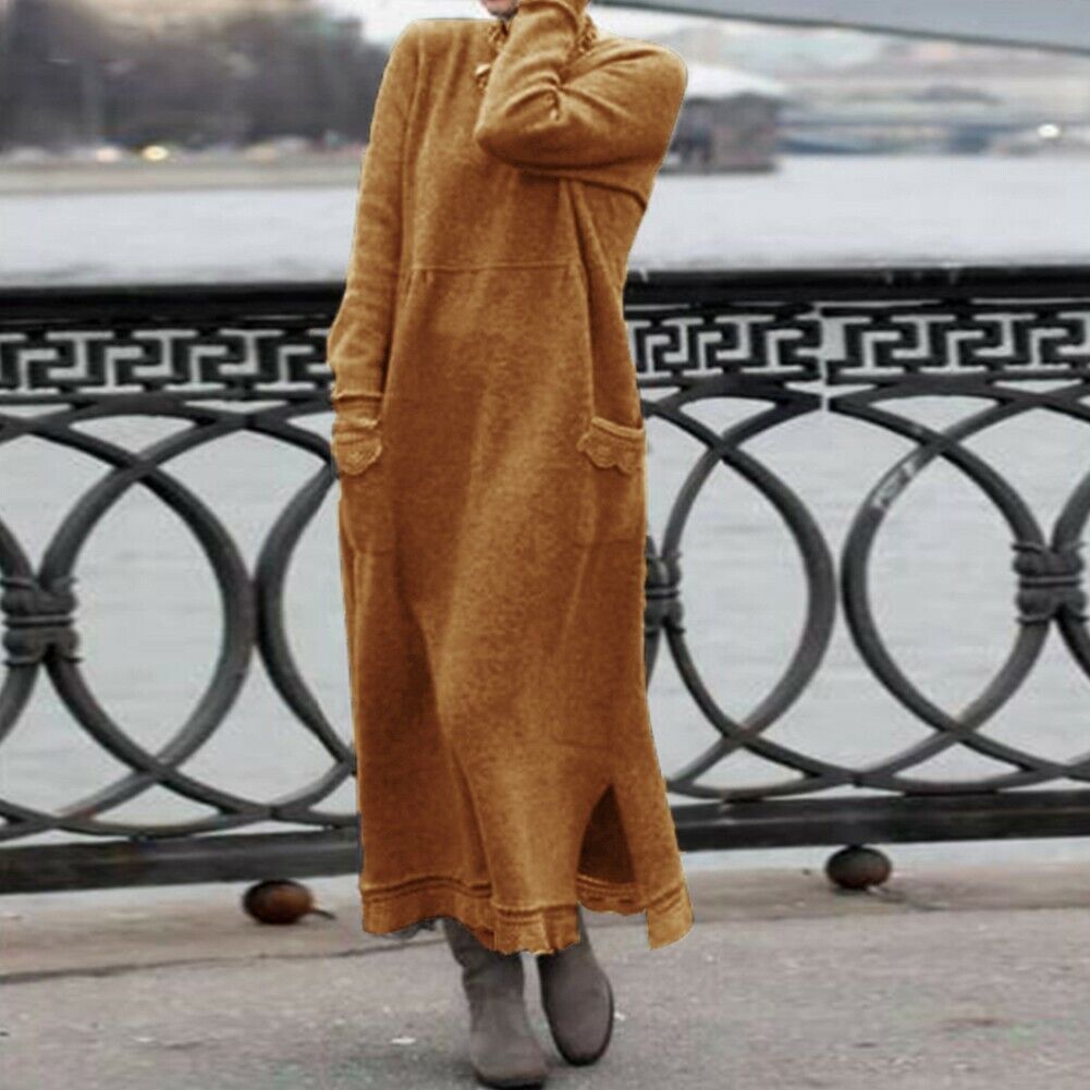 Autumn Loose Oversized Knit Brushed Hoody Dresses