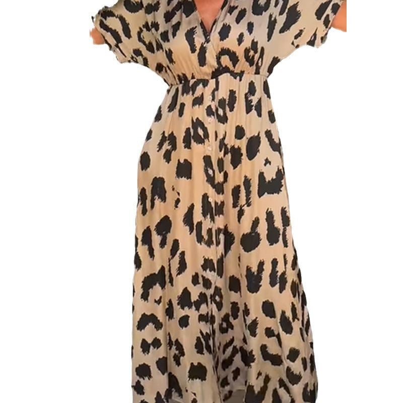 Women's Loose Casual Slit Leopard Print Printed Dresses