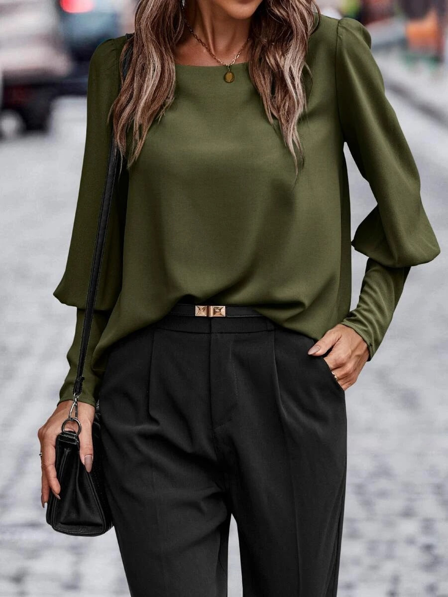 Women's T-shirt Long Sleeve Button Solid Color Blouses