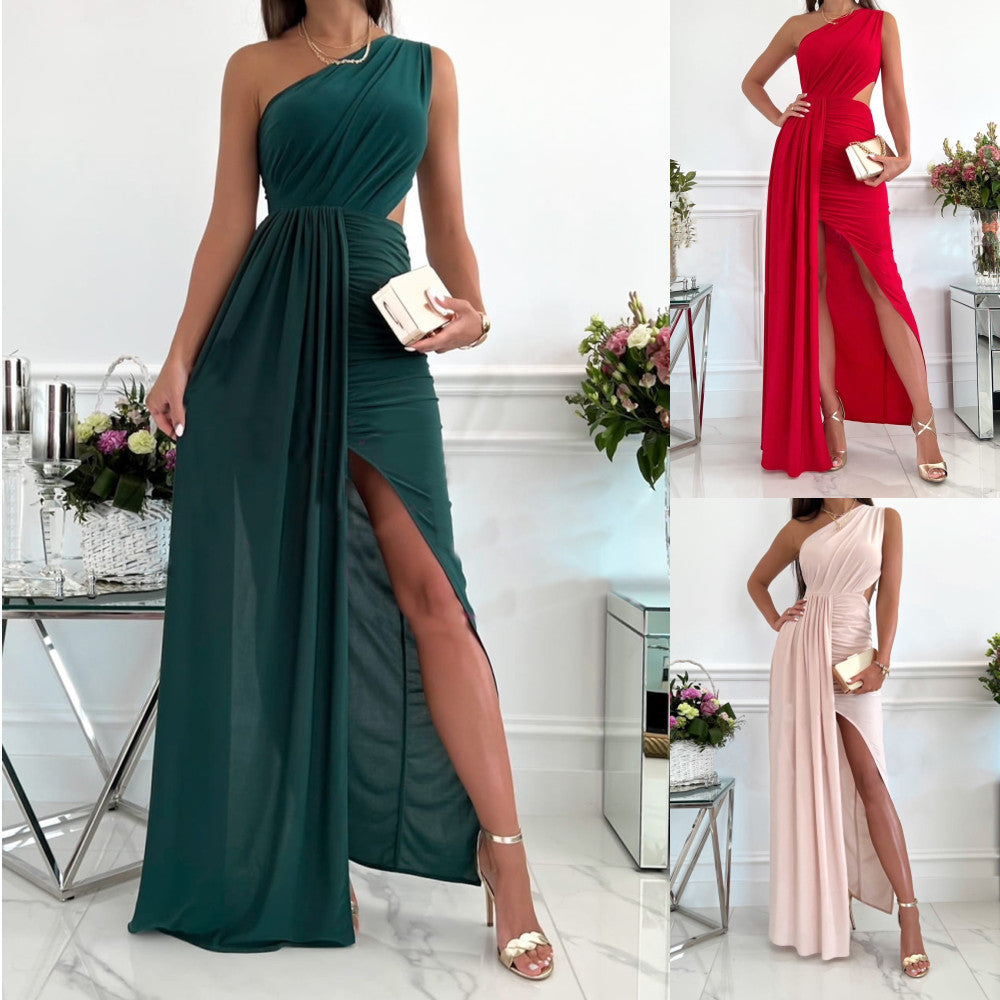 Women's Summer Sleeveless Shoulder Hollow-out Elegant Split Dresses