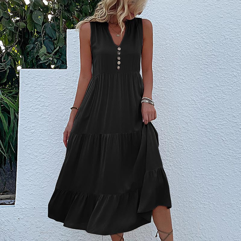 Cool Summer Sleeveless Loose Solid Color Dresses