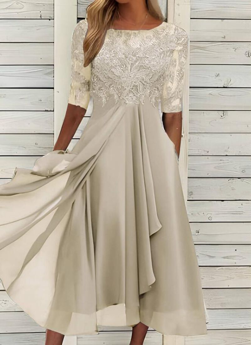 Women's Dress Chiffon Stitching Lace Long Bridesmaid Dresses