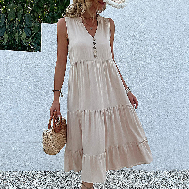 Cool Summer Sleeveless Loose Solid Color Dresses