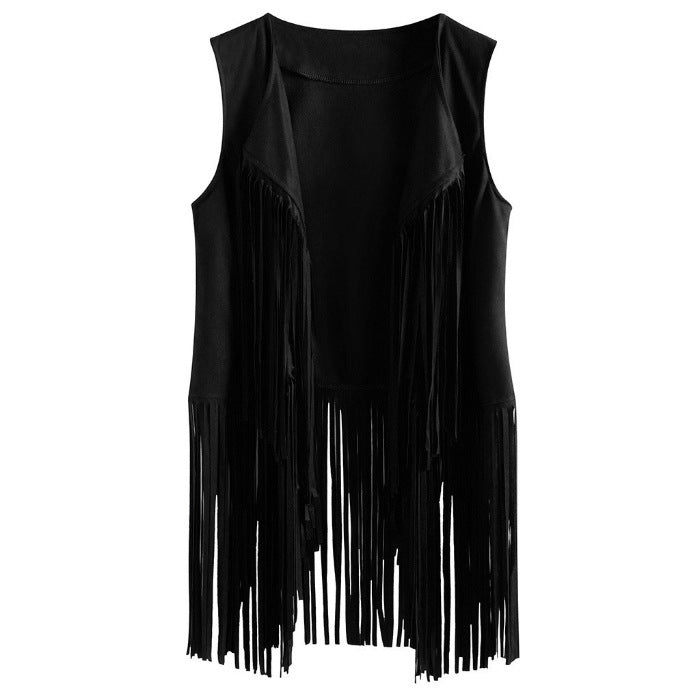 Women's Slouchy Trendy Tassel Suede Mid-length Vests