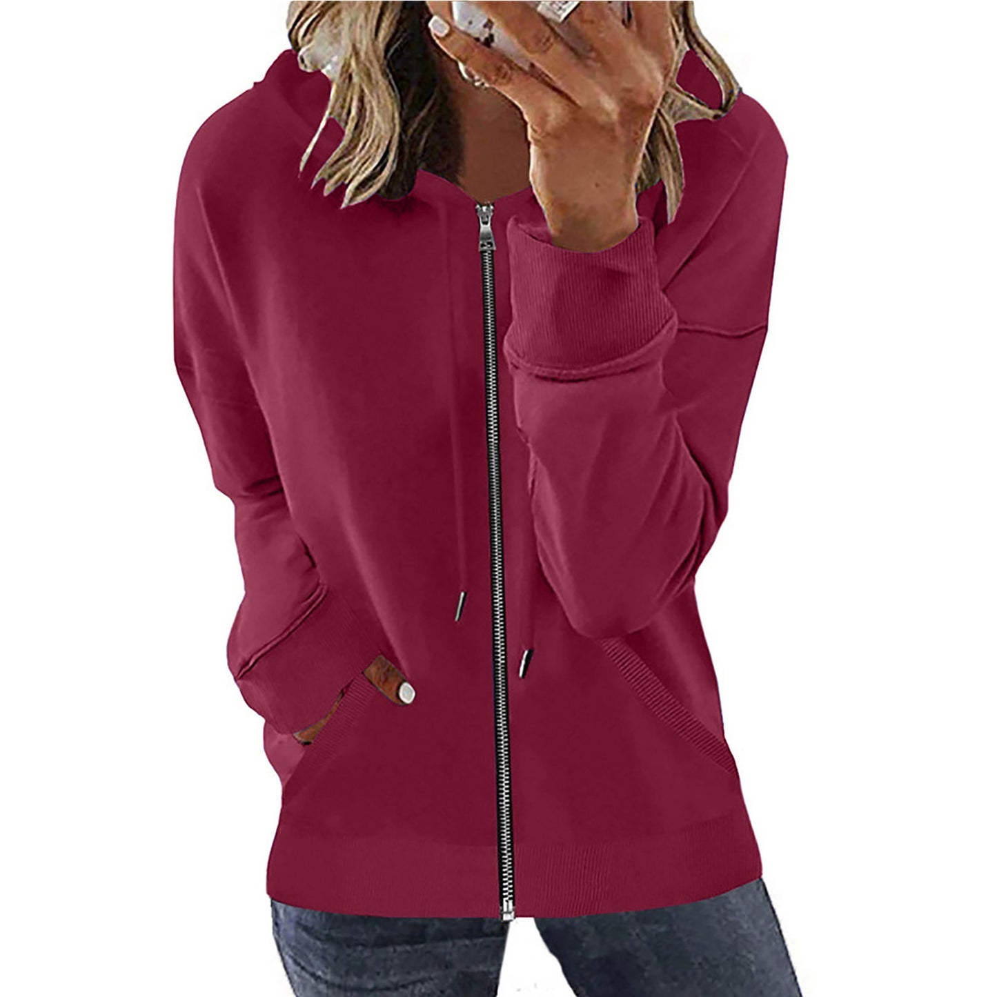 Women's Autumn Pocket Long Sleeve Hooded Tracksuit Sweaters