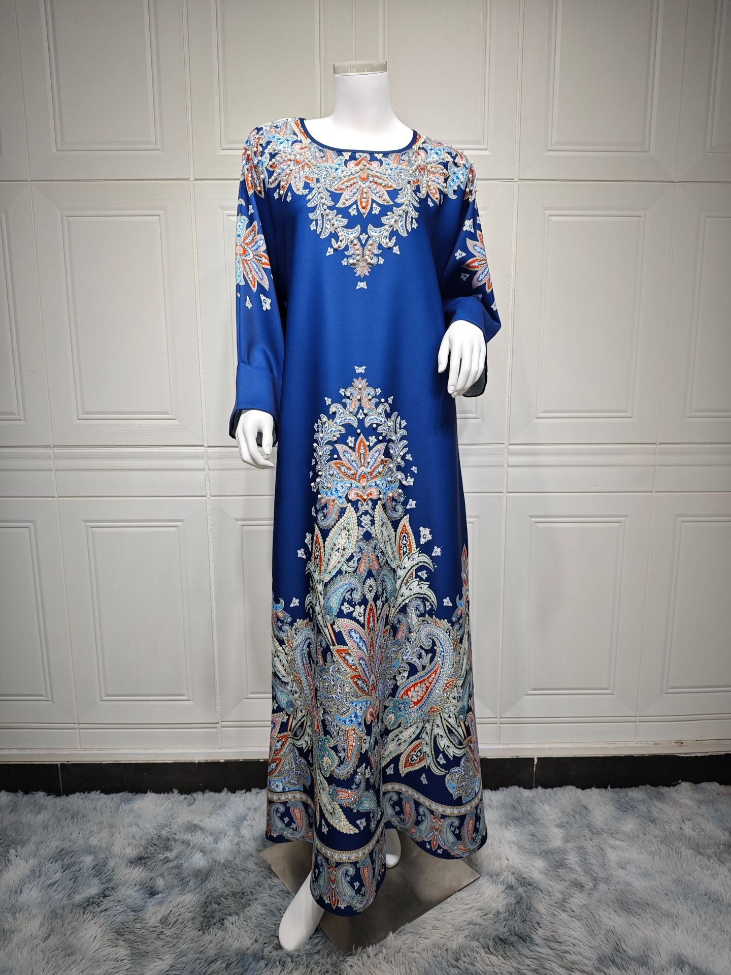 Women's Muslim Fashion Dress Printing Positioning Flower Clothing