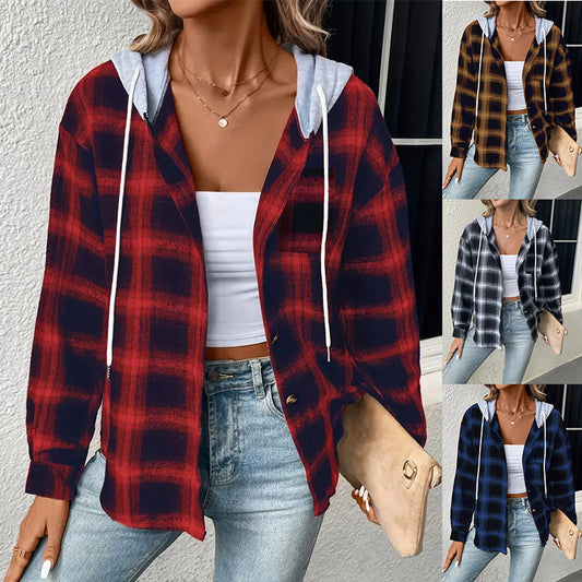 Women's Elegant Hooded Breasted Casual Overshirt Blouses