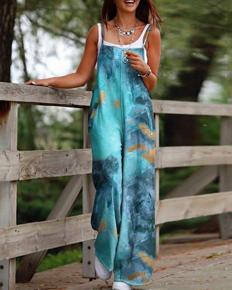 Women's Fashion Printing Gallus Siamese Trousers Jumpsuits