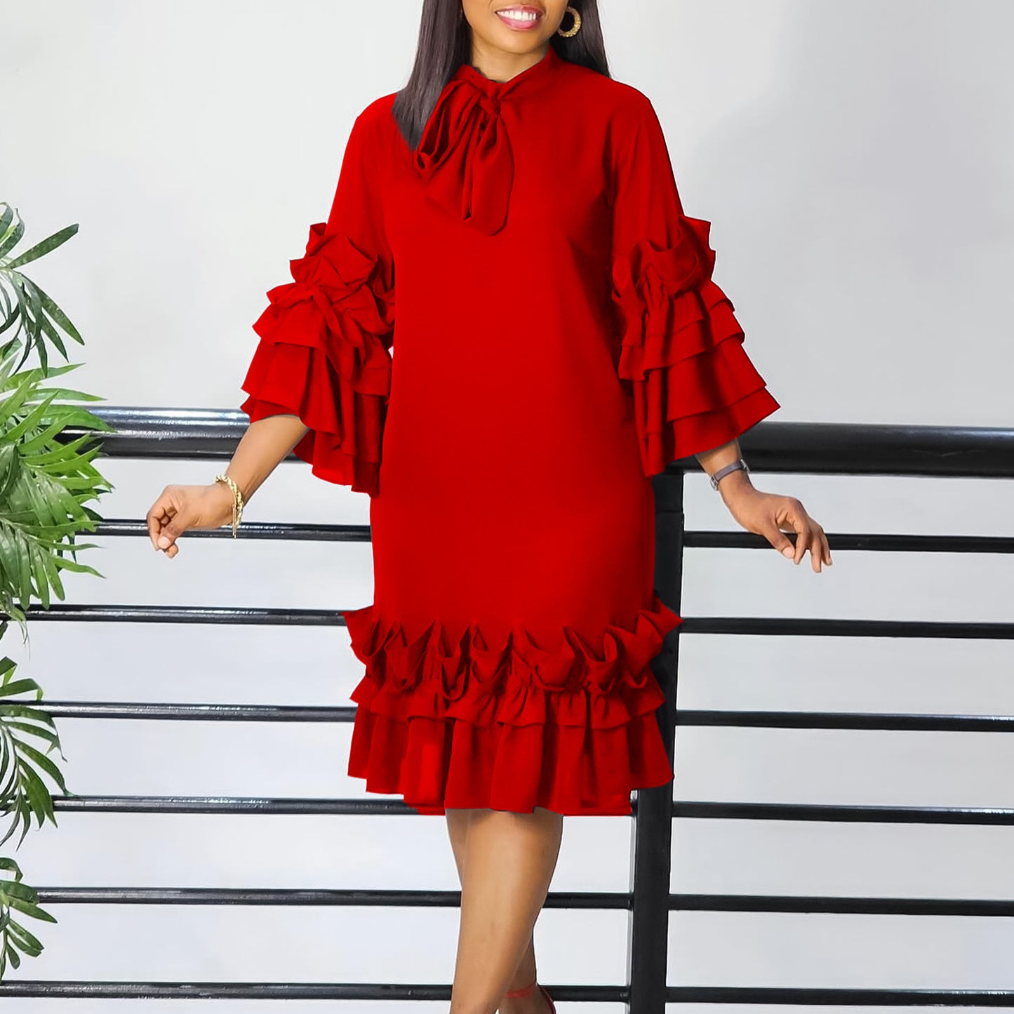 Fashion Casual Style Ruffled Flare Sleeve Dresses