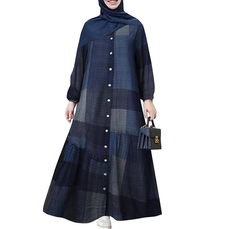 Women's Muslim Clothes Stitching Robe Cotton Long Dresses