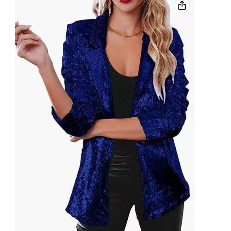 Women's Commute Style Lapel Long Sleeve Sequined Blazers