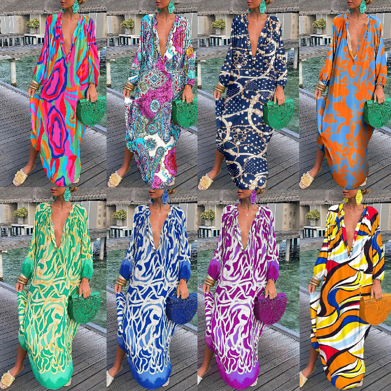 Women's Autumn Printed Pullover Long Sleeve Dress Dresses