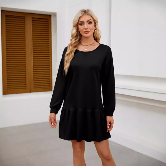 Women's Crisscross Neckline Round Neck Long Sleeve Casual Dresses