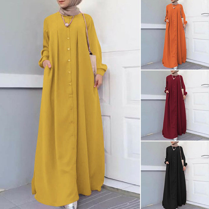 Women's Muslim Long Dress Autumn Loose Temperament Commuter Dresses