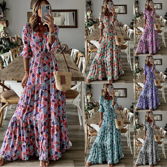 Women's Summer Temperament Vacation Printed Swing Long Dresses