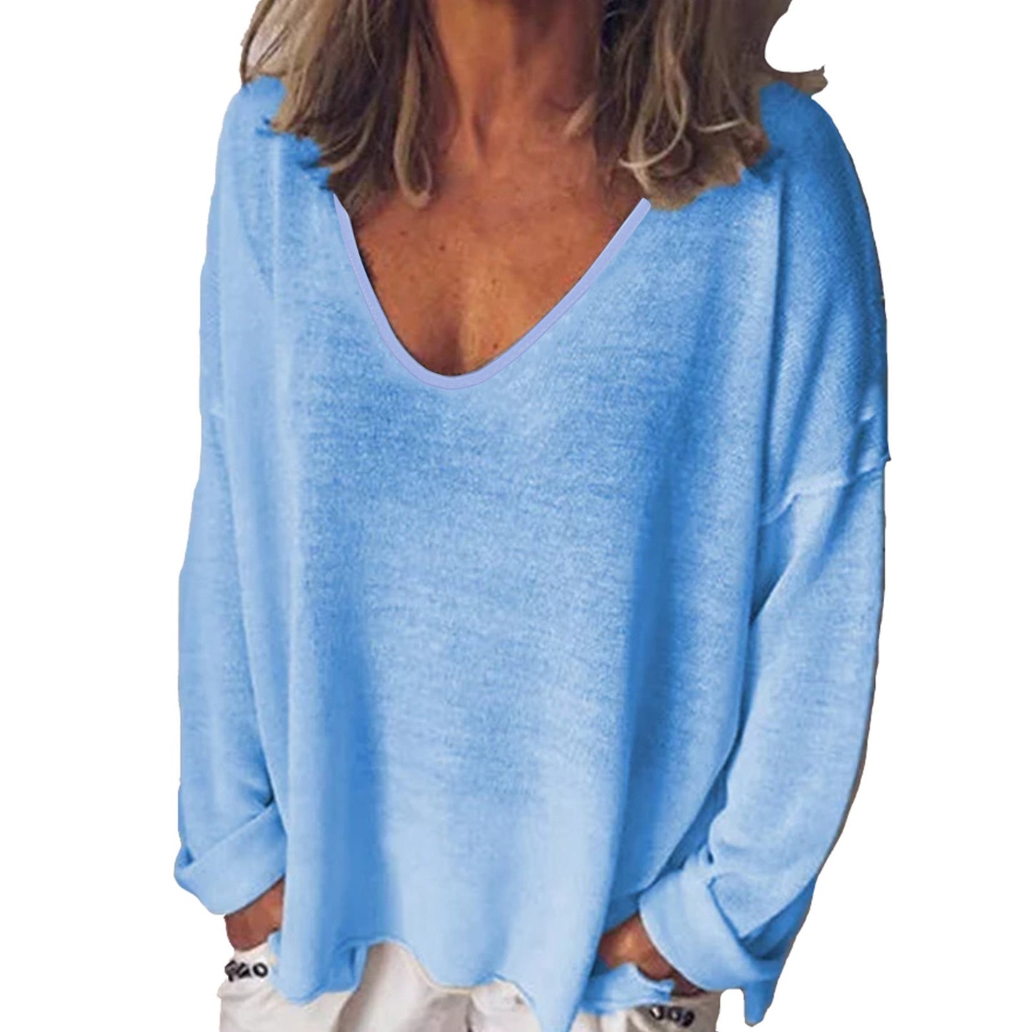 Women's Collar Long Sleeve T-shirt Solid Color Blouses