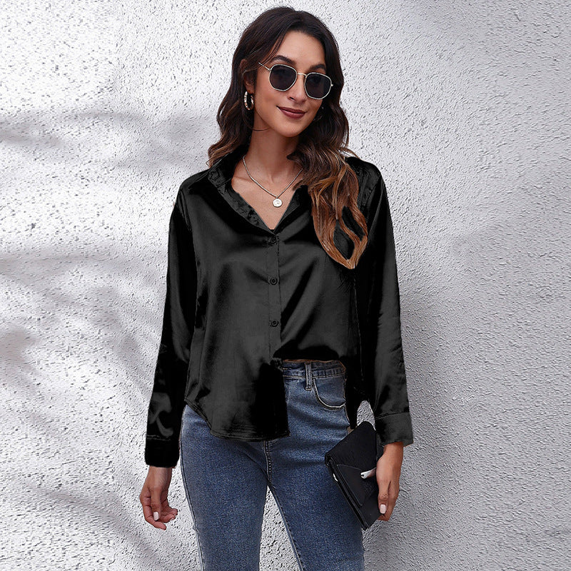 Women's Graceful Satin Shirt Long-sleeved Autumn Blouses