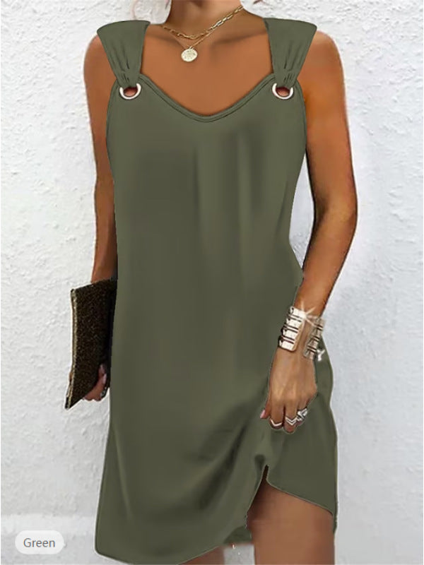 Women's Elegant Sleeveless Metal Button Dress Dresses