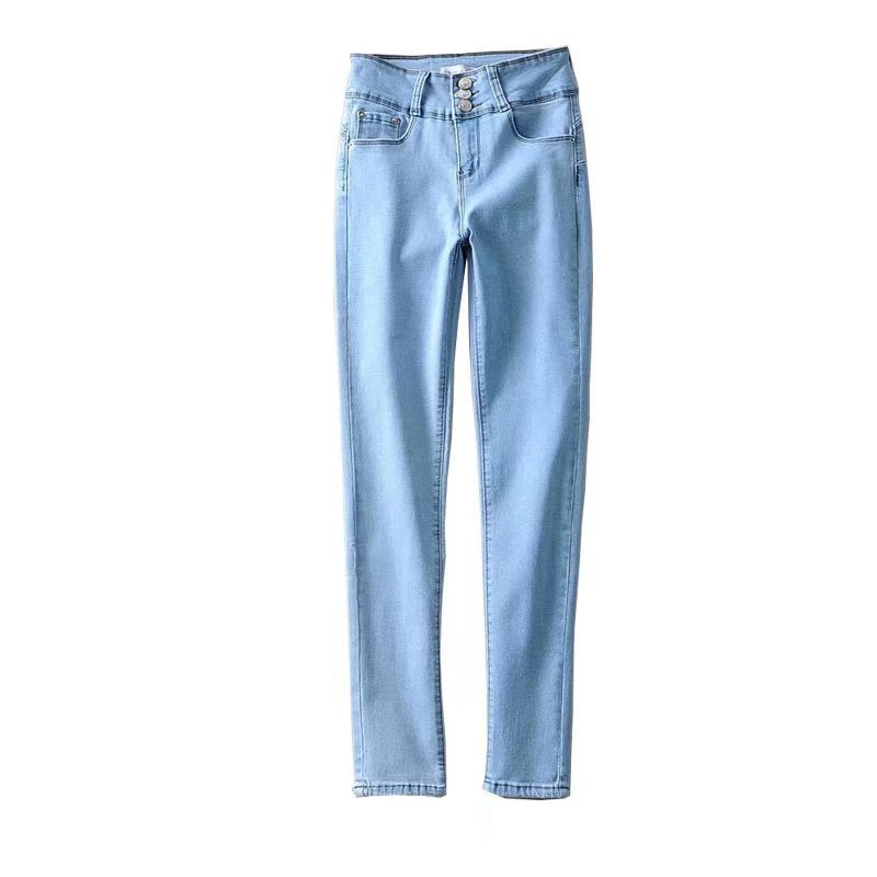 Women's High Waist Navel Slim Fit Light Blue Jeans