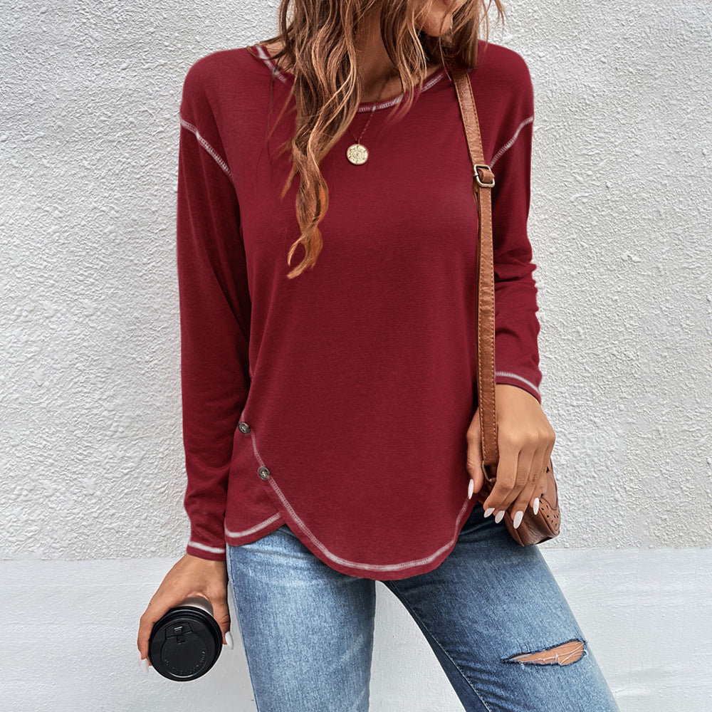 Women's Button Irregular Long Sleeve T-shirt Blouses